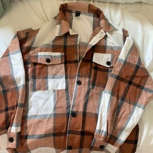 SHEIN neutral shoulder drop plaid print flannel